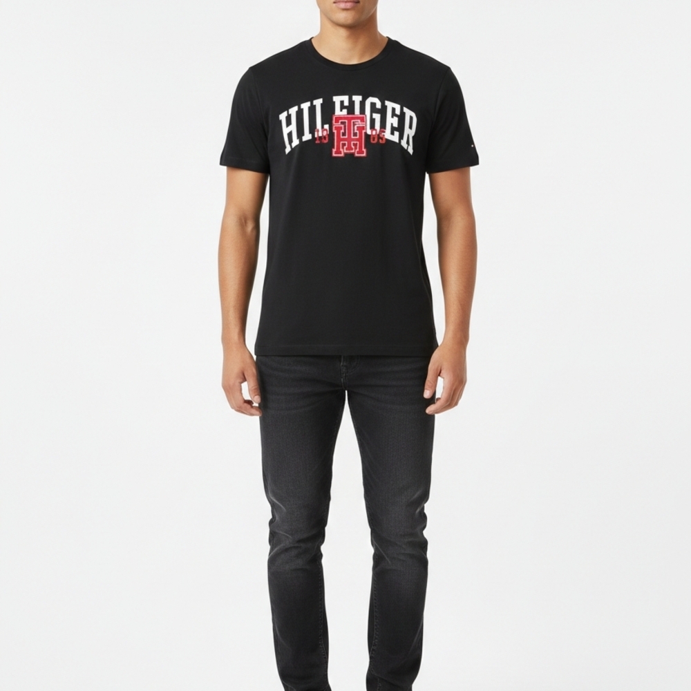 Tommy Hilfiger Black Tee with Red and White Logo